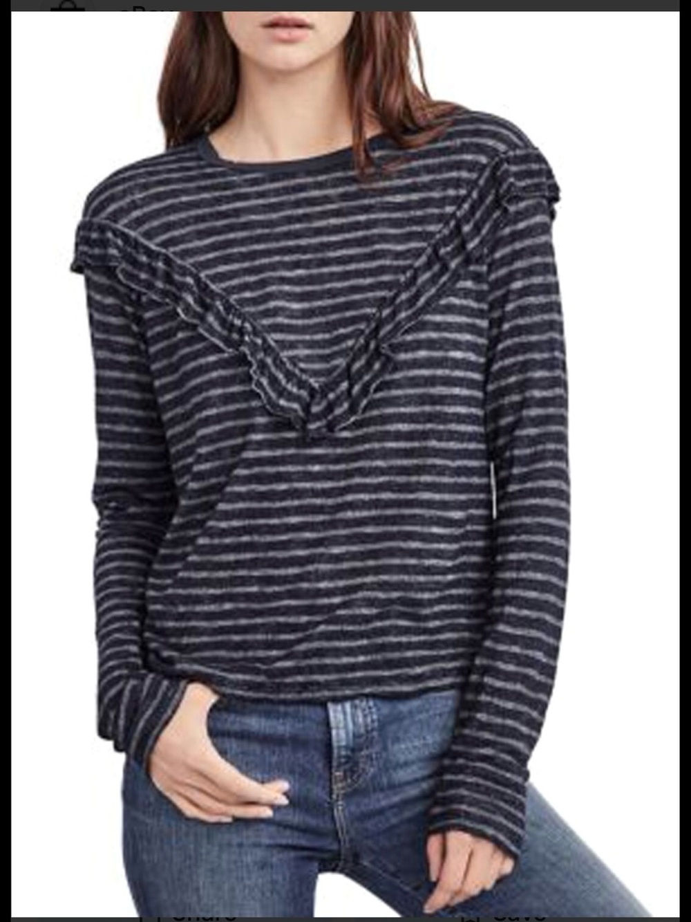 Anthropologie Velvet by Graham and Spencer XS navy blue gray striped long sleeve
